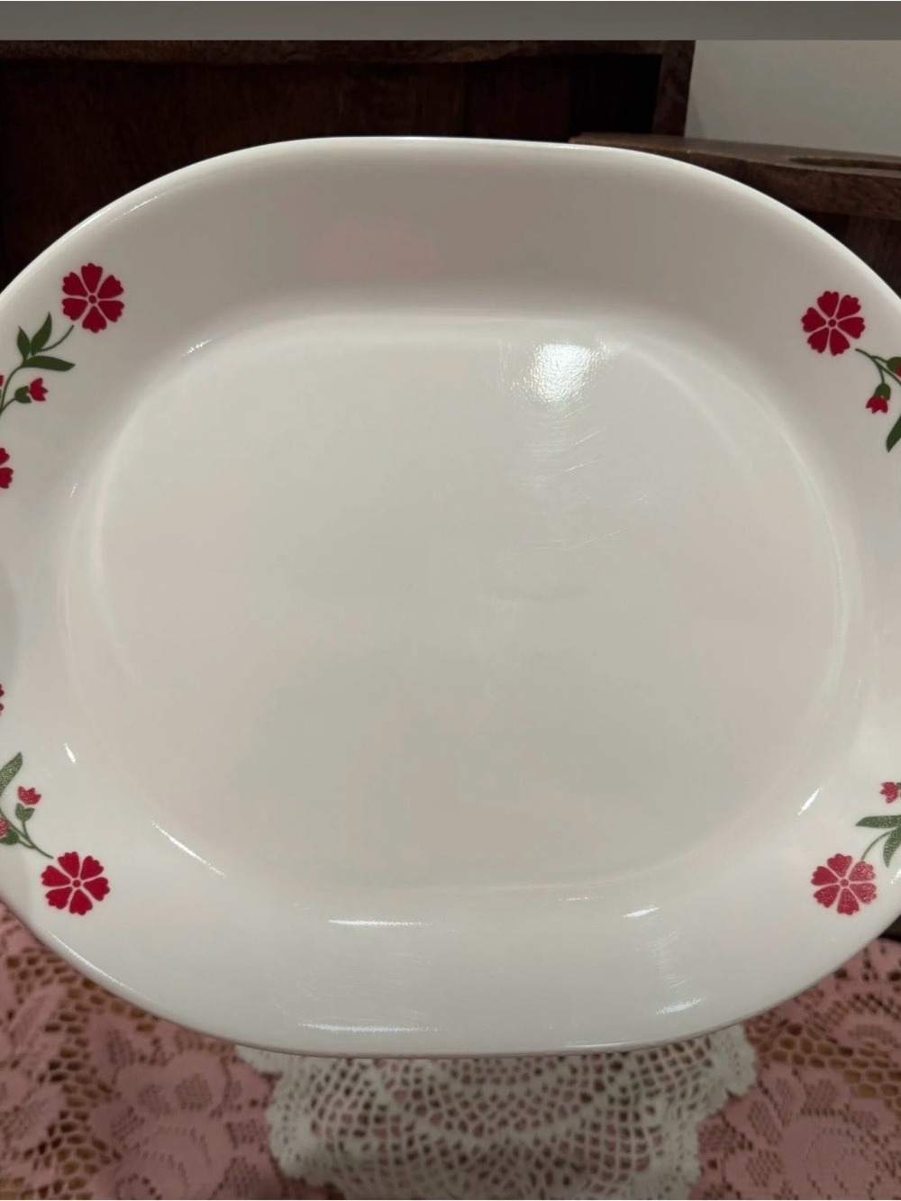 Vintage Corelle Spring Pink Oval
Serving Platter | Red Pink Floral Rim - Corning - Picture 2 of 3